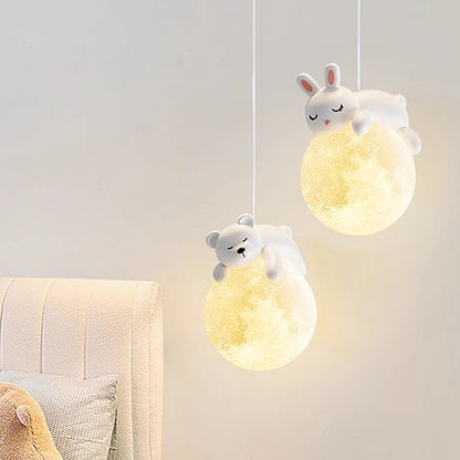White Pendant Light with Animal Shapes for Kids Room, Adjustable G9 Socket Ceiling Lamp for Nursery Bedroom