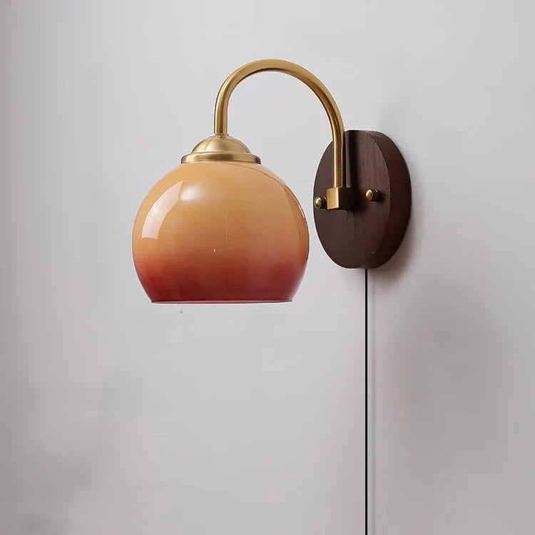Ash Wood Sconce with Glass Shade Natural Hardwood Fixture E26 Socket Bedroom Hallway Reading Light Warm Ambient Lighting