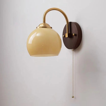 Ash Wood Sconce with Glass Shade Natural Hardwood Fixture E26 Socket Bedroom Hallway Reading Light Warm Ambient Lighting