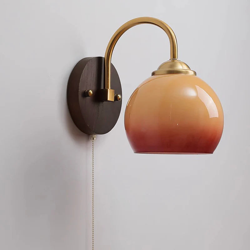 Ash Wood Sconce with Glass Shade Natural Hardwood Fixture E26 Socket Bedroom Hallway Reading Light Warm Ambient Lighting