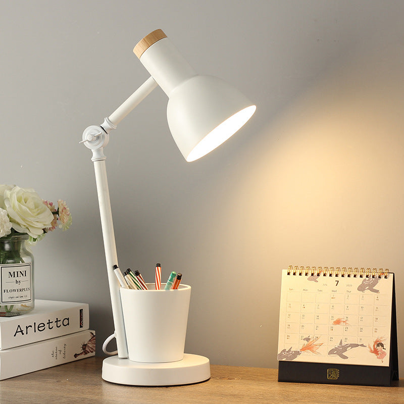 Solid Wood & Iron Desk Lamp with E26 Socket – Scandinavian Style Reading Light for Bedroom, Office & Living Room