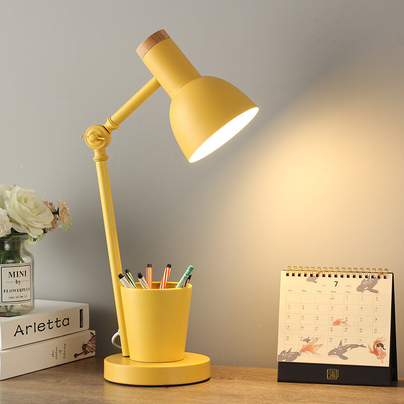 Solid Wood & Iron Desk Lamp with E26 Socket – Scandinavian Style Reading Light for Bedroom, Office & Living Room