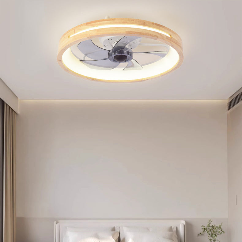 Ceiling Fan with Light Flush Mount LED Dimmable 20 Inch Round Wood Finish Quiet Motor for Bedroom Living Room Low Profile Japanese Style