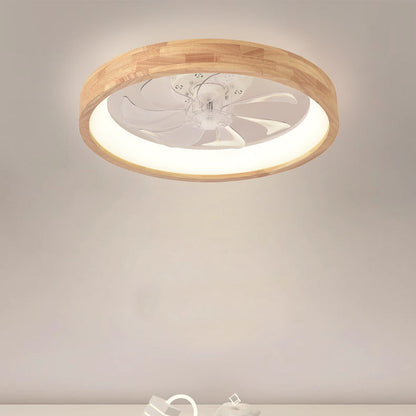 Ceiling Fan with Light Flush Mount LED Dimmable 20 Inch Round Wood Finish Quiet Motor for Bedroom Living Room Low Profile Japanese Style