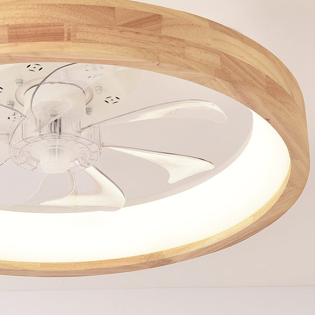 Ceiling Fan with Light Flush Mount LED Dimmable 20 Inch Round Wood Finish Quiet Motor for Bedroom Living Room Low Profile Japanese Style