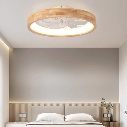 Ceiling Fan with Light 20 Inch Low Profile LED Fan Light Wood Finish Flush Mount for Bedroom Living Room Japanese Style Reversible Blades