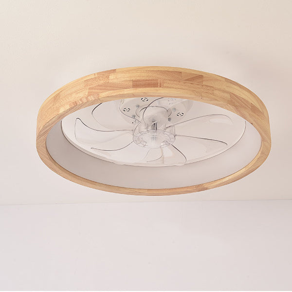 Ceiling Fan with Light Flush Mount LED Dimmable 20 Inch Round Wood Finish Quiet Motor for Bedroom Living Room Low Profile Japanese Style