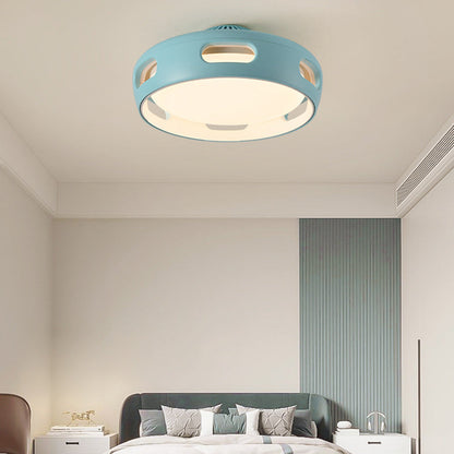 Dimmable LED Flush Mount Fan Light with Remote Control 15 Inch White Acrylic Fixture for Bedroom Living Room Hallway Quiet Air Circulation L