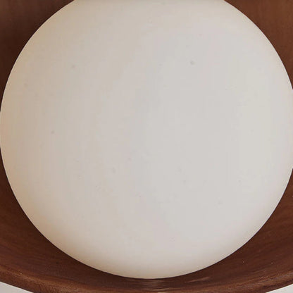 Frosted Globe Sconce Light 9-Inch Round Resin Fixture White Wood Finish Bedroom Hallway Soft G4 Bulb Socket Compact 5-Inch Depth