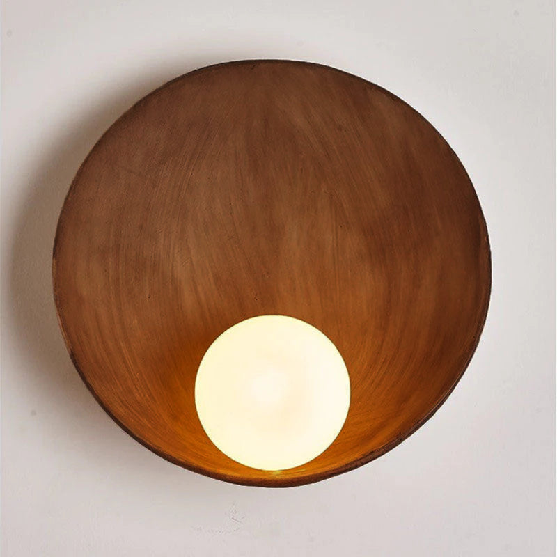 Frosted Globe Sconce Light 9-Inch Round Resin Fixture White Wood Finish Bedroom Hallway Soft G4 Bulb Socket Compact 5-Inch Depth