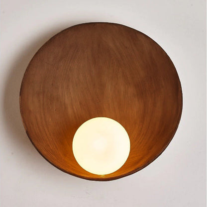 Frosted Globe Sconce Light 9-Inch Round Resin Fixture White Wood Finish Bedroom Hallway Soft G4 Bulb Socket Compact 5-Inch Depth
