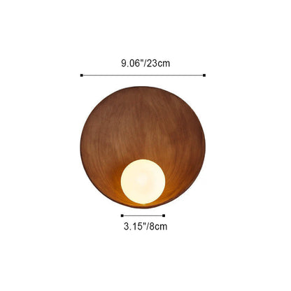 Frosted Globe Sconce Light 9-Inch Round Resin Fixture White Wood Finish Bedroom Hallway Soft G4 Bulb Socket Compact 5-Inch Depth