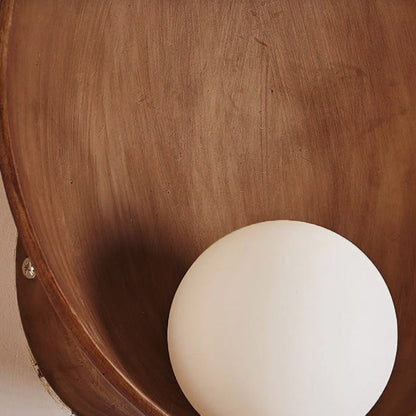 Frosted Globe Sconce Light 9-Inch Round Resin Fixture White Wood Finish Bedroom Hallway Soft G4 Bulb Socket Compact 5-Inch Depth