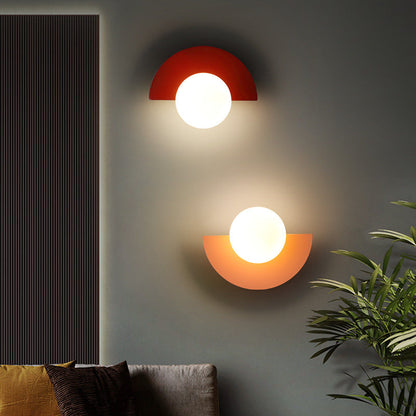 Half-Sphere Glass Wall Sconce with Colored Shade | Iron Mount LED Compatible Hardwired Fixture for Bedroom Living Room Hallway | G9 Base