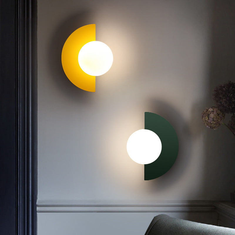 Half-Sphere Glass Wall Sconce with Colored Shade | Iron Mount LED Compatible Hardwired Fixture for Bedroom Living Room Hallway | G9 Base