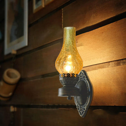 Oil-Inspired Bronze Sconce with Curved Glass Shade – Hardwired E26 Socket for Hallways & Bedrooms – 16.5 in Tall Vintage Fixture for Entrywa