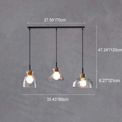 Hanging Ceiling Fixture Glass and Wood Shade Adjustable Cord E26 Socket for Bedroom Den Kitchen Dining Room Hallway