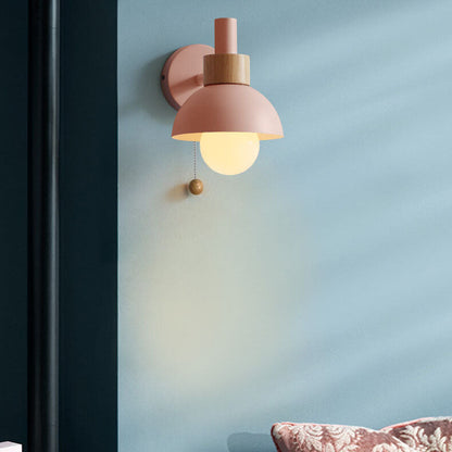 Globe Wall Light with Pull Chain Switch for Bedroom & Living Room – Dome Shade Sconce, Vintage-Inspired Design