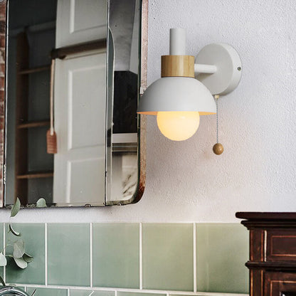 Globe Wall Light with Pull Chain Switch for Bedroom & Living Room – Dome Shade Sconce, Vintage-Inspired Design
