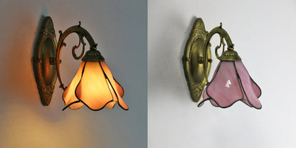 Glass Shade Wall Sconce in Blue Red Pink Bronze Clear 10×8 Inches for Bedroom Bedside Living Room Study Hardwired E26 Socket Metal Resin