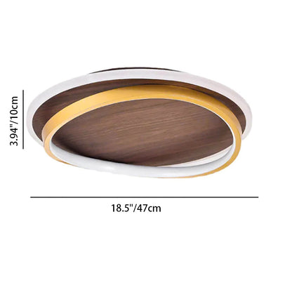 Round Flush Mount Ceiling Light with Wood-Grain Finish & Integrated LED for Living Room, Bedroom, Kitchen