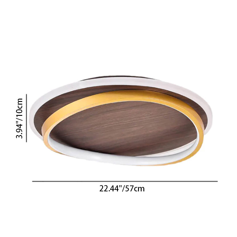 Round Flush Mount Ceiling Light with Wood-Grain Finish & Integrated LED for Living Room, Bedroom, Kitchen