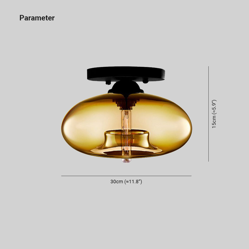 Glass Dome Overhead Light Fixture E26 Socket for Bedroom Living Room Home Interior Ambient Glow Compact Profile Metal Frame