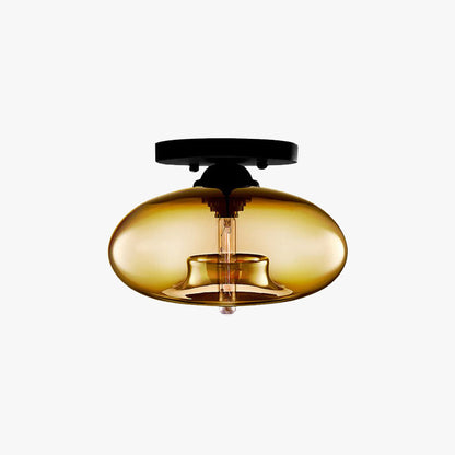 Glass Dome Overhead Light Fixture E26 Socket for Bedroom Living Room Home Interior Ambient Glow Compact Profile Metal Frame