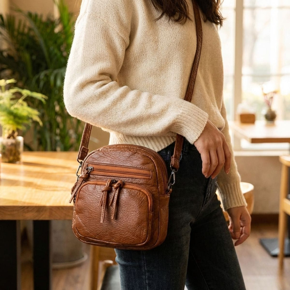 Compact Crossbody Handbag for Women – Genuine Leather Small Purse with Adjustable Strap for Everyday Use, Travel & Evening – Lightweight