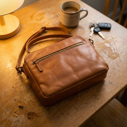 Full-Grain Leather Shoulder Bag with Integrated Wallet & Card Slots - Spacious Crossbody Purse for Women - Adjustable Strap Handbag for