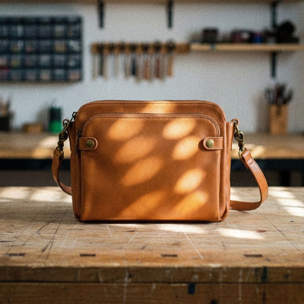 Full-Grain Leather Shoulder Bag with Integrated Wallet & Card Slots - Spacious Crossbody Purse for Women - Adjustable Strap Handbag for