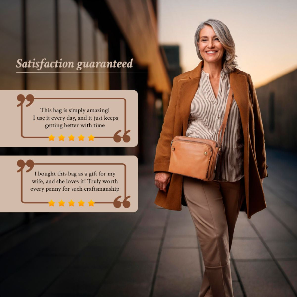 Full-Grain Leather Shoulder Bag with Integrated Wallet & Card Slots - Spacious Crossbody Purse for Women - Adjustable Strap Handbag for