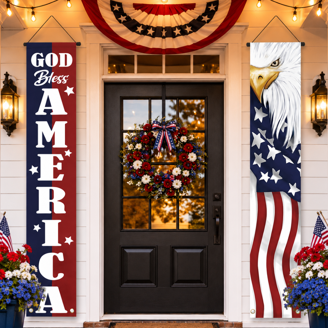 God Bless America™ – Patriotic Eagle Porch Banner Set
