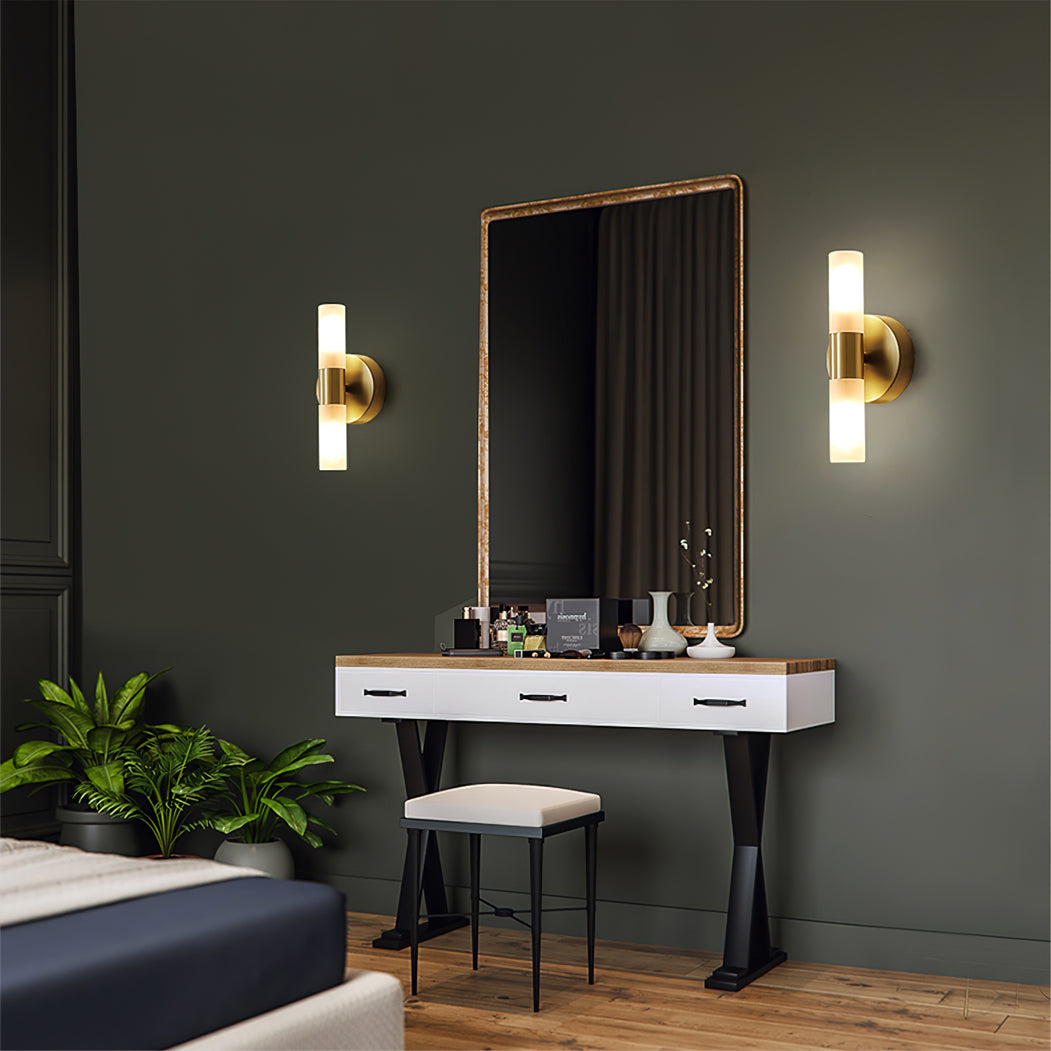 Indoor Wall Sconce Cylinder Frosted Glass Shade 3 Inch G9 Socket Hardwired Fixture Bathroom Hallway Bedroom Accent Lighting Gold Metal Frame