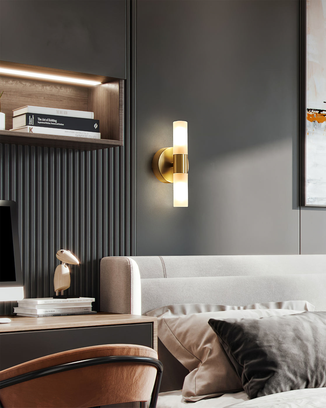 Indoor Wall Sconce Cylinder Frosted Glass Shade 3 Inch G9 Socket Hardwired Fixture Bathroom Hallway Bedroom Accent Lighting Gold Metal Frame