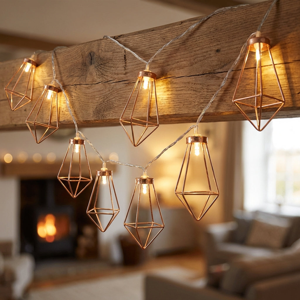 Battery Powered LED Diamond Cage Lights 20 Copper Wire Strand 6.5ft 10ft for Bedroom Living Room Garden Patio Shelves Wireless Decorative Am