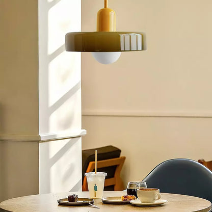 Glass Disc Pendant Light with Adjustable Cord – Modern Ceiling Fixture for Dining Room, Kitchen Island & Living Room