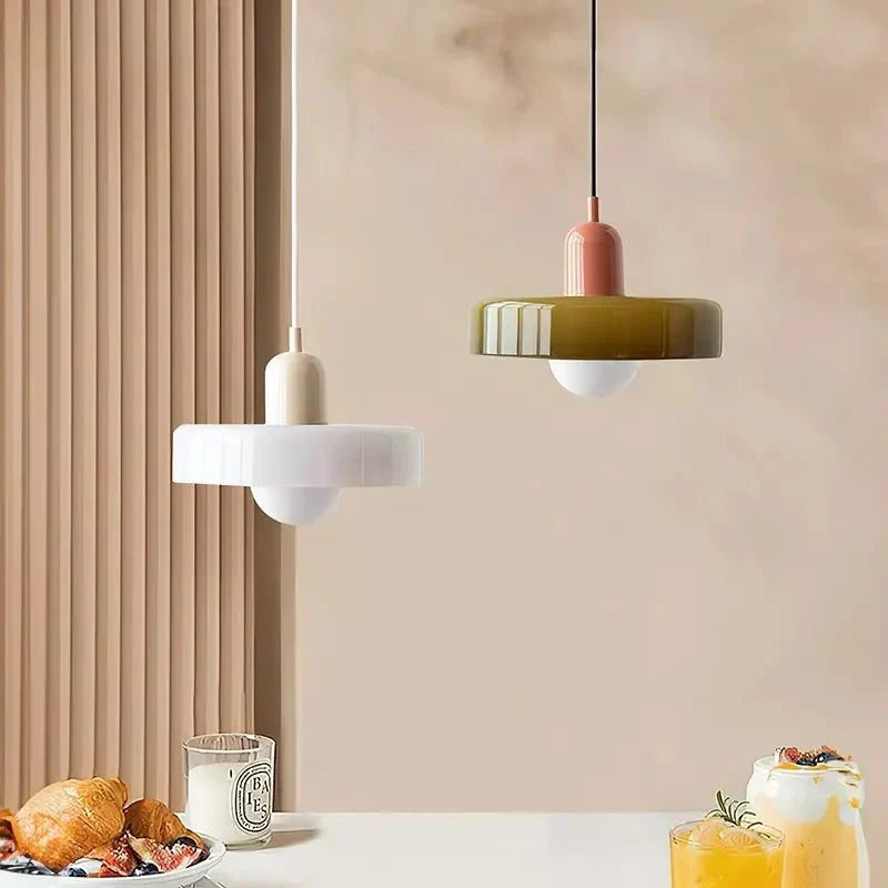 Art Glass Dome Pendant Light Fixture with Adjustable Cord for Kitchen Island Dining Room Bedroom | Modern Round Ceiling Hanging Lamp