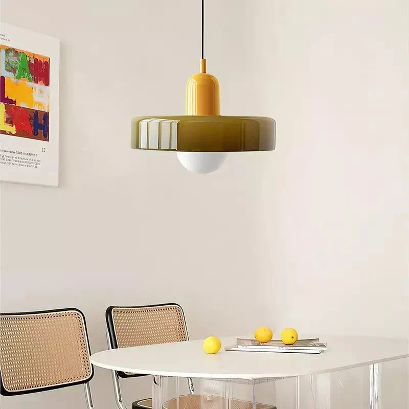 Handcrafted Art Glass Dome Pendant Light, Adjustable Modern Hanging Fixture for Dining Room Kitchen Island Living Room