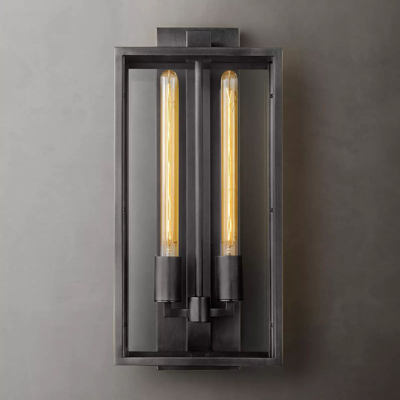 Glass & Steel Frame Wall Light Fixture with LED Bulb for Entryway, Bedroom & Hallway