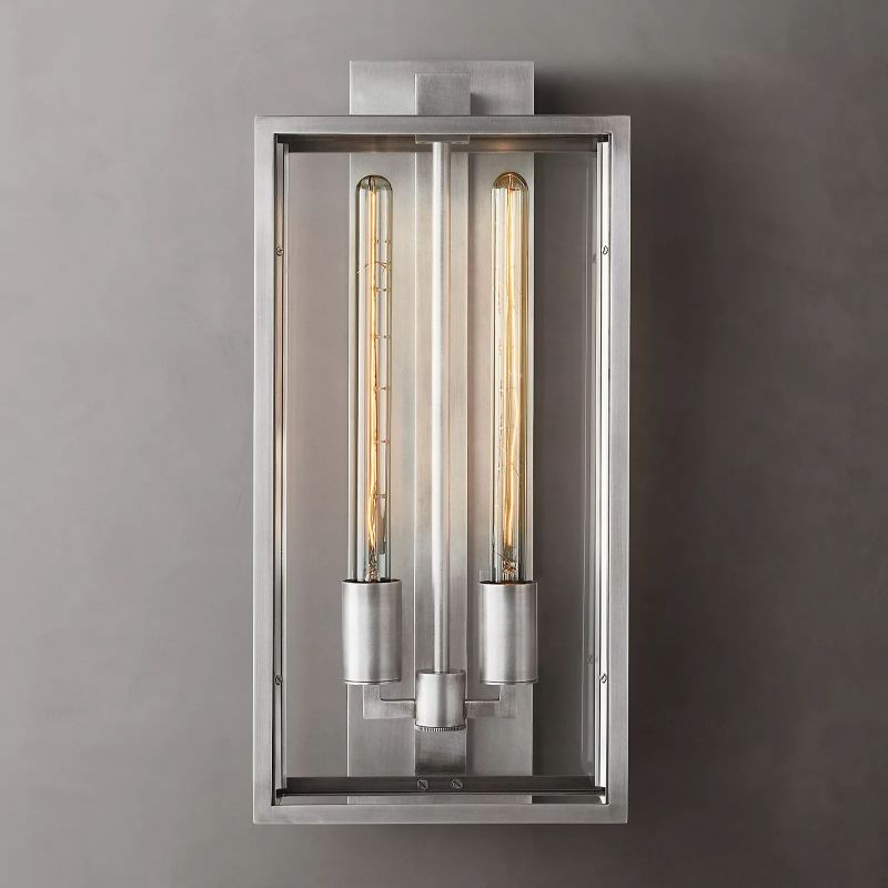 Glass & Steel Frame Wall Light Fixture with LED Bulb for Entryway, Bedroom & Hallway
