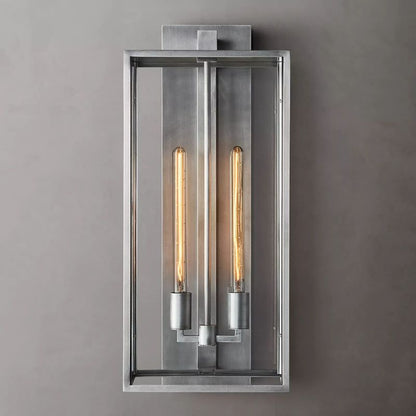 Glass & Steel Frame Wall Light Fixture with LED Bulb for Entryway, Bedroom & Hallway