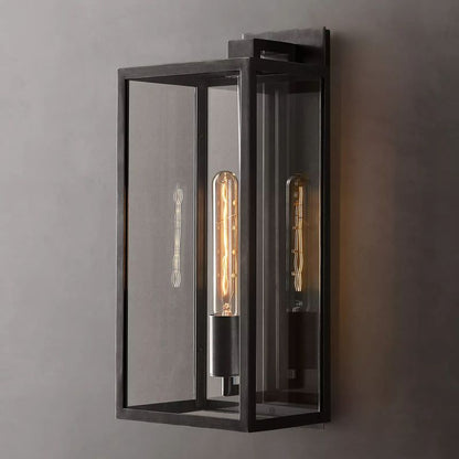 Glass & Steel Frame Wall Light Fixture with LED Bulb for Entryway, Bedroom & Hallway