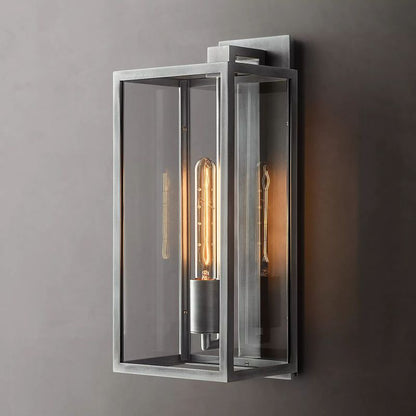Glass & Steel Frame Wall Light Fixture with LED Bulb for Entryway, Bedroom & Hallway