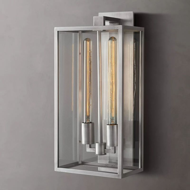 Glass & Steel Frame Wall Light Fixture with LED Bulb for Entryway, Bedroom & Hallway