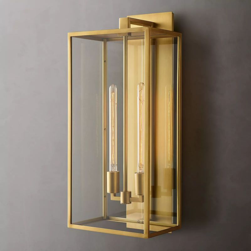 Glass & Steel Frame Wall Light Fixture with LED Bulb for Entryway, Bedroom & Hallway