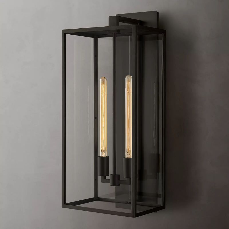 Glass & Steel Frame Wall Light Fixture with LED Bulb for Entryway, Bedroom & Hallway
