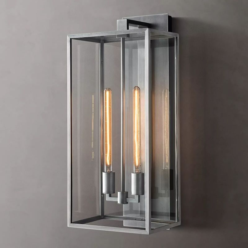 Glass & Steel Frame Wall Light Fixture with LED Bulb for Entryway, Bedroom & Hallway