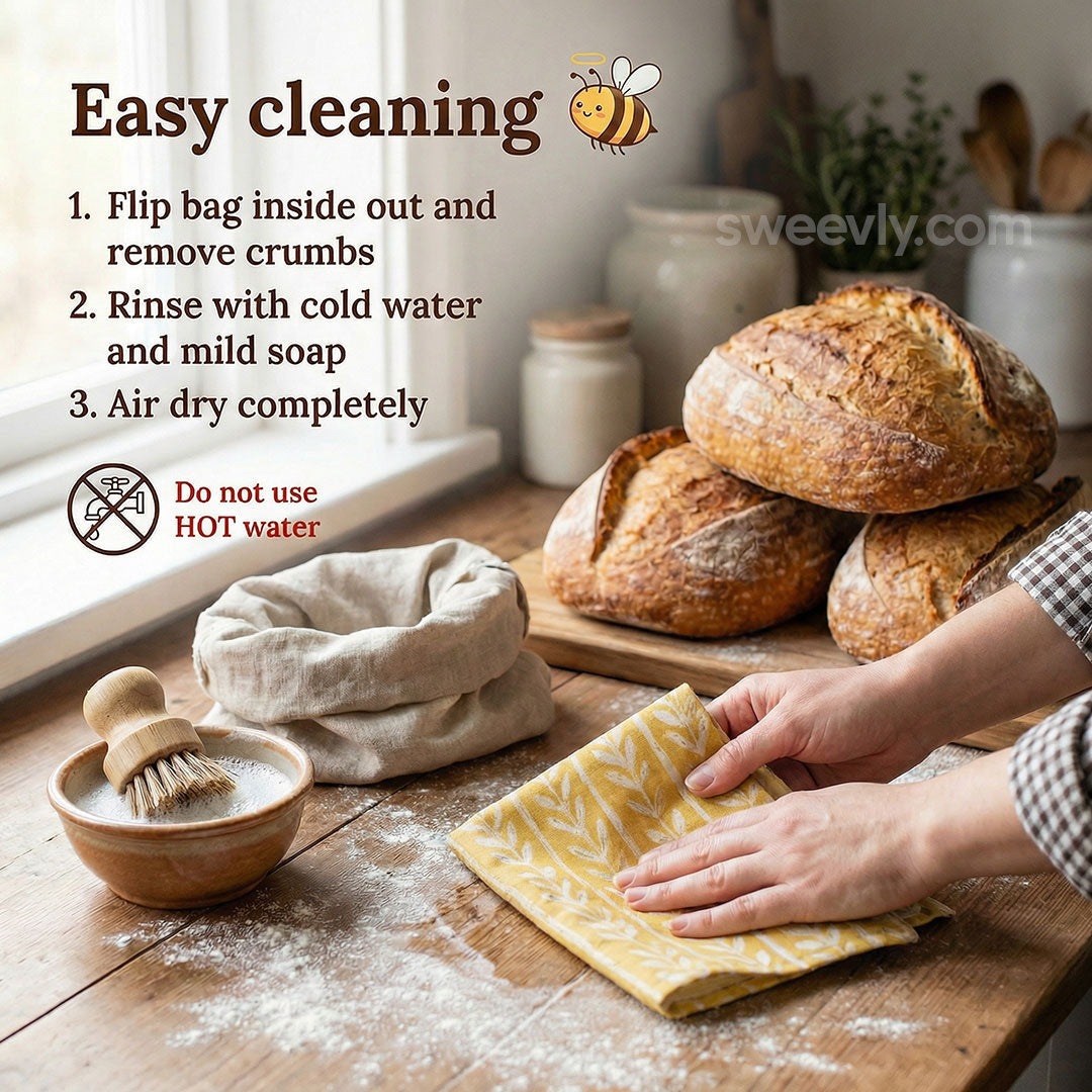 Organic Cotton Bread Bag with Pure Beeswax Lining | Reusable Bread Storage Pouch for Homemade Sourdough and Artisan Loaves | Kitchen Fresh-K