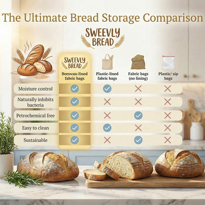 Organic Cotton Bread Bag with Pure Beeswax Lining | Reusable Bread Storage Pouch for Homemade Sourdough and Artisan Loaves | Kitchen Fresh-K